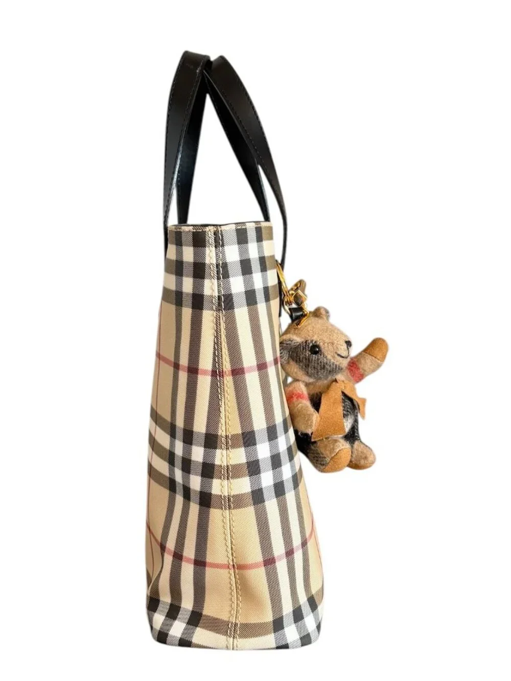 Burberry Nova Check Coated Canvas Tote Bag & Thomas Bear Bag Charm Keychain
